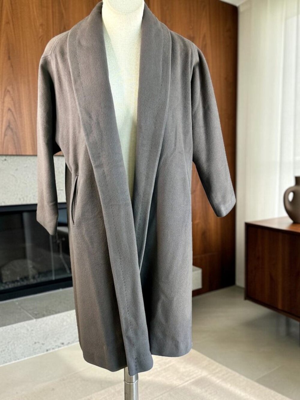 Vintage 60s Fawn Wool Blend Open Drape Swing Coat